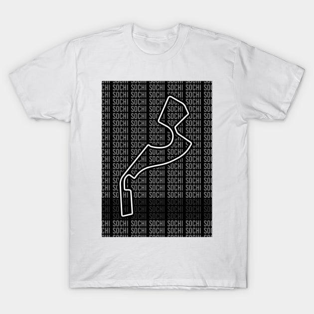 Sochi - F1 Circuit - Black and White T-Shirt by GreazyL